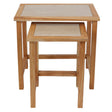 Womad Large Set Of 2 Wooden Side Tables With Cream Marble Tops