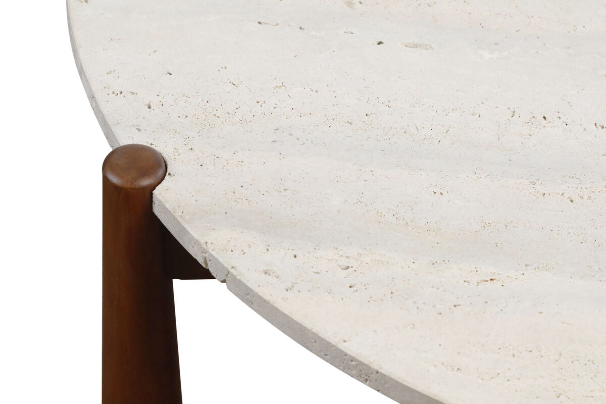 Wilbur Travertine Top and Brown Finish Mango Wood Coffee Table Natural Mango Wood 65% view 6