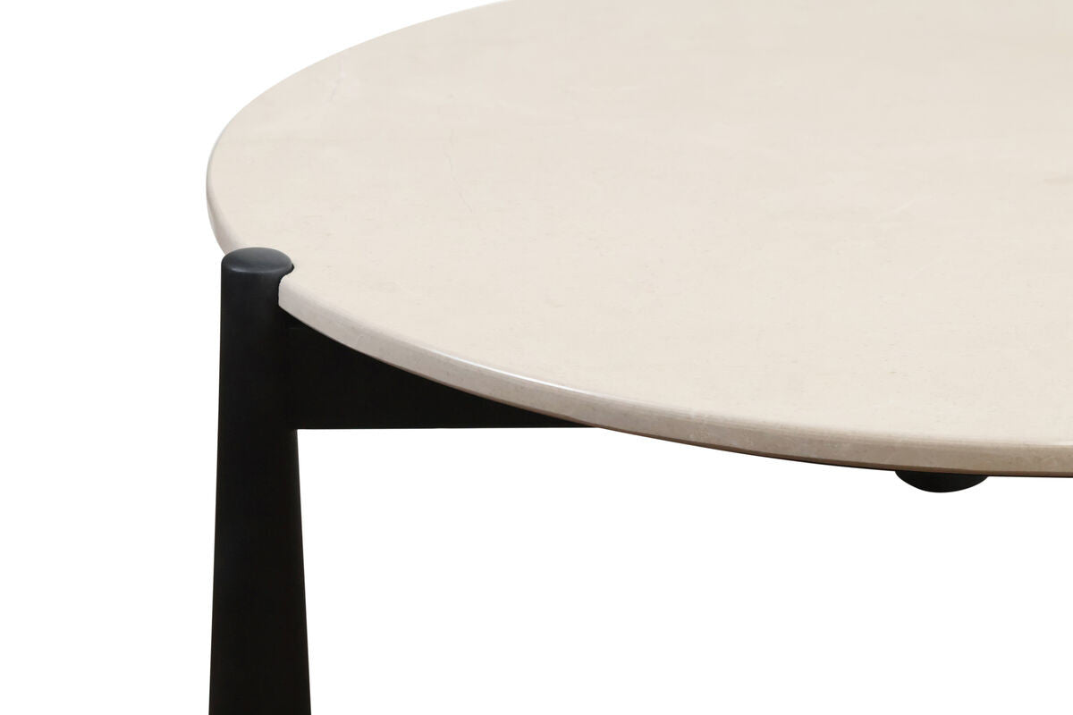 Cream marble top coffee table featuring a sleek, round design with a smooth surface and subtle veining.