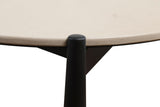 Cream marble top coffee table featuring a sleek black mango wood base.