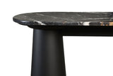 Black and white marble top console table featuring a smooth, rounded edge and a striking marble pattern.