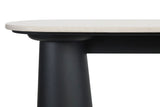 Cream marble top console table featuring a sleek, rounded edge and a sturdy black mango wood base.