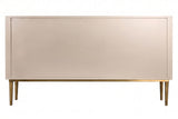 Three-door sideboard featuring a sleek, minimalist design with a smooth, light-colored finish.