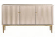 Three-door sideboard featuring a sleek design with vertical flute detailing, finished in a soft gold hue.