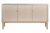Three-door sideboard featuring a sleek design with vertical flute detailing, finished in a soft gold hue.