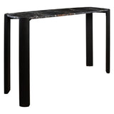 Sleek console table featuring a black marble top with subtle veining, supported by sturdy acacia wood legs in a matte black finish.