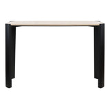 Cream marble top console table featuring a sleek black acacia wood frame.