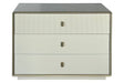Three-drawer chest featuring a sleek ivory wood veneer finish with a textured ribbed design on the top drawer.