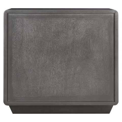 Brown and grey wood veneer bedside table featuring two spacious drawers, a smooth surface with a subtle wood grain texture, and a minimalist design.