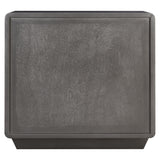 Brown and grey wood veneer bedside table featuring two spacious drawers, a smooth surface with a subtle wood grain texture, and a minimalist design.