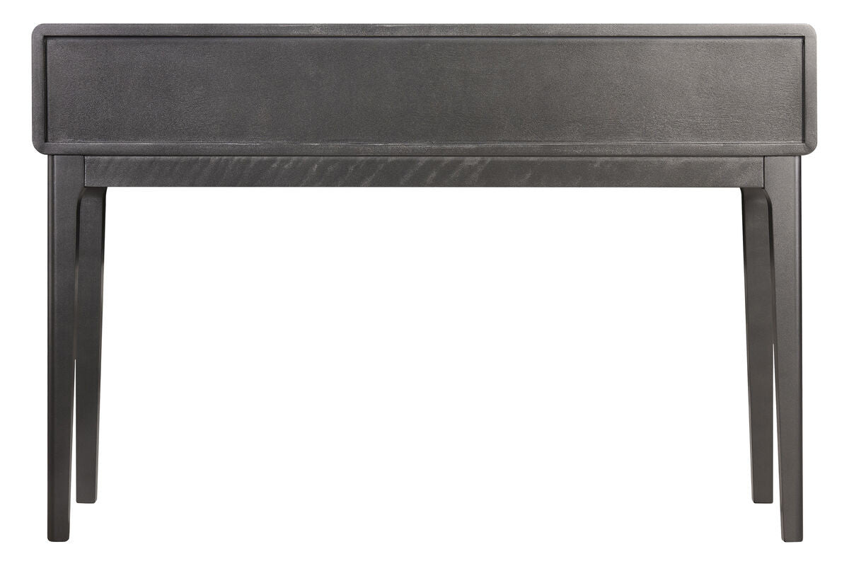 Brown and grey wood veneer dressing table featuring a sleek, minimalist design with two spacious drawers.
