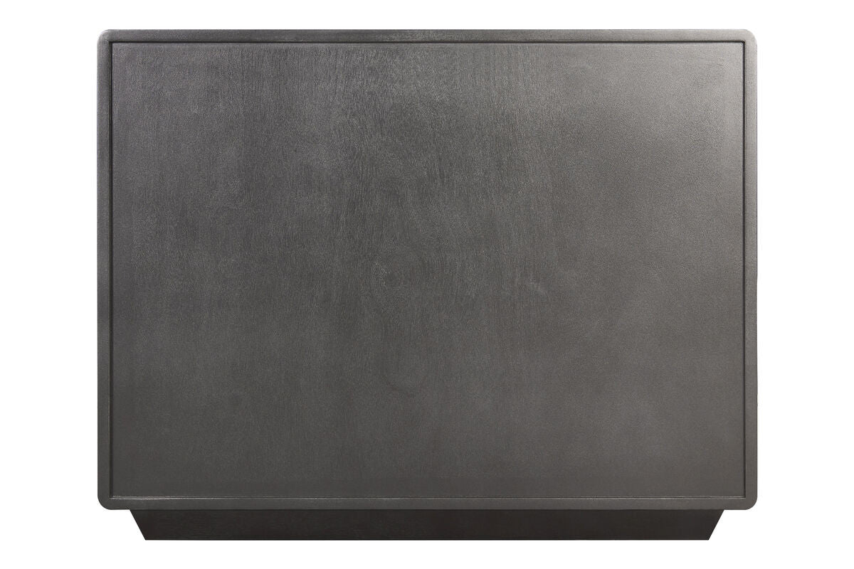 Three-drawer chest featuring a sleek brown-grey wood veneer finish, with a smooth top surface and minimalist design.
