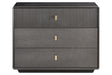 Three-drawer chest featuring a sleek brown-grey wood veneer finish, with a textured ribbed design on the top drawer.