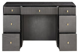 Brown and grey wood veneer dressing table featuring seven drawers with a mix of smooth and ribbed textures.