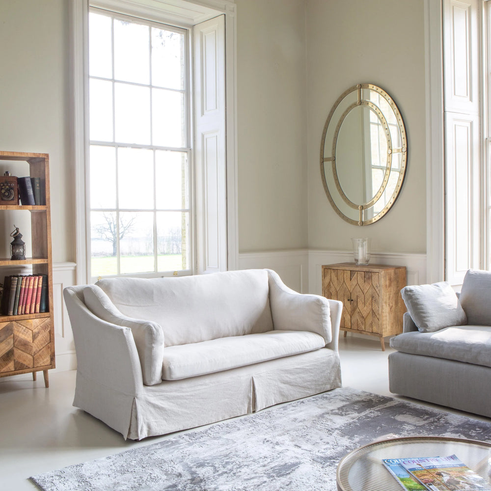 Carlo (Malone) Large 2 Seater Sofa in Beige Linen Fabric as Loose Cover