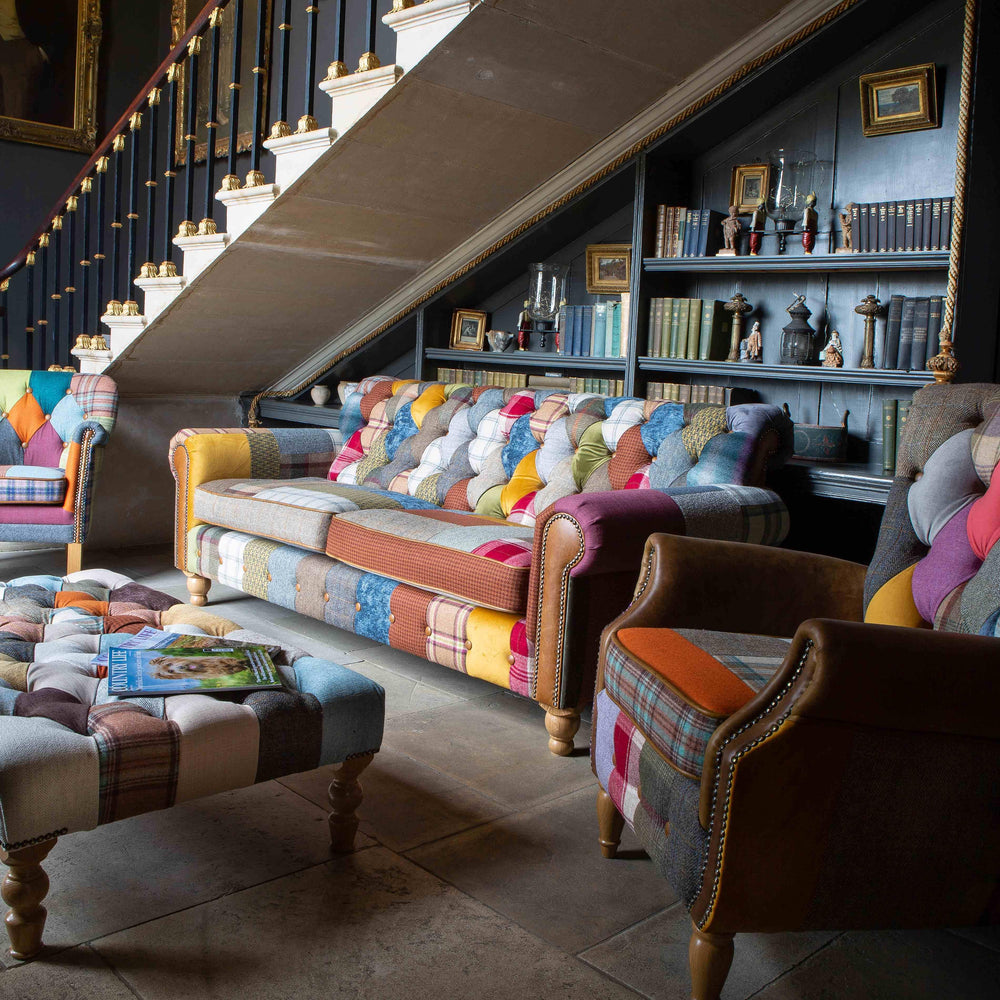 Patchwork Banquette Footstool with Medium Oak Chunky legs (120x70cm) New 2024