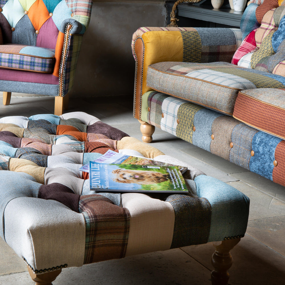 Patchwork Banquette Footstool with Medium Oak Chunky legs (120x70cm) New 2024