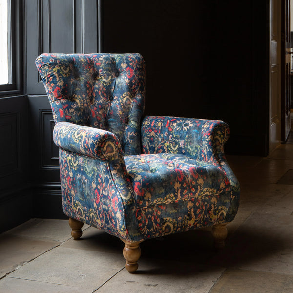 Westminster Armchair in printed Blue Velvet