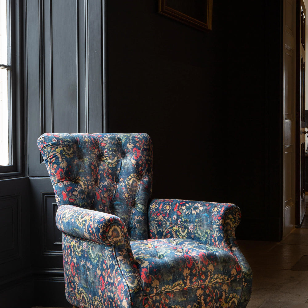 Westminster Armchair in printed Blue Velvet