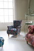 Westminster Armchair in printed Blue Velvet