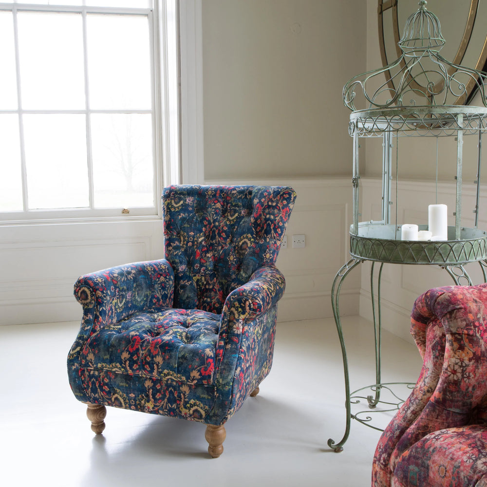 Westminster Armchair in printed Blue Velvet