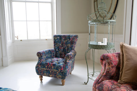 Westminster Armchair in printed Blue Velvet