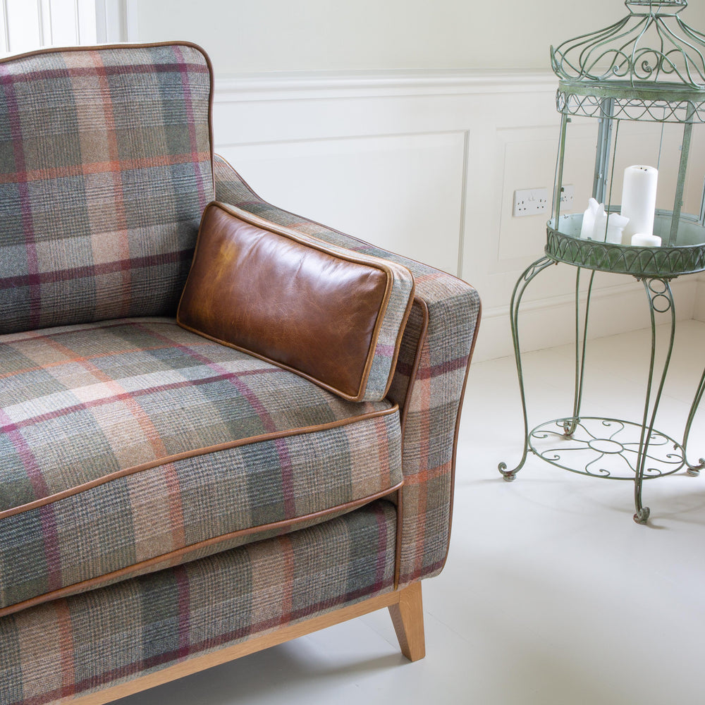 Whitwell 2 seater Sofa in Malham Green Wool & Tan Leather