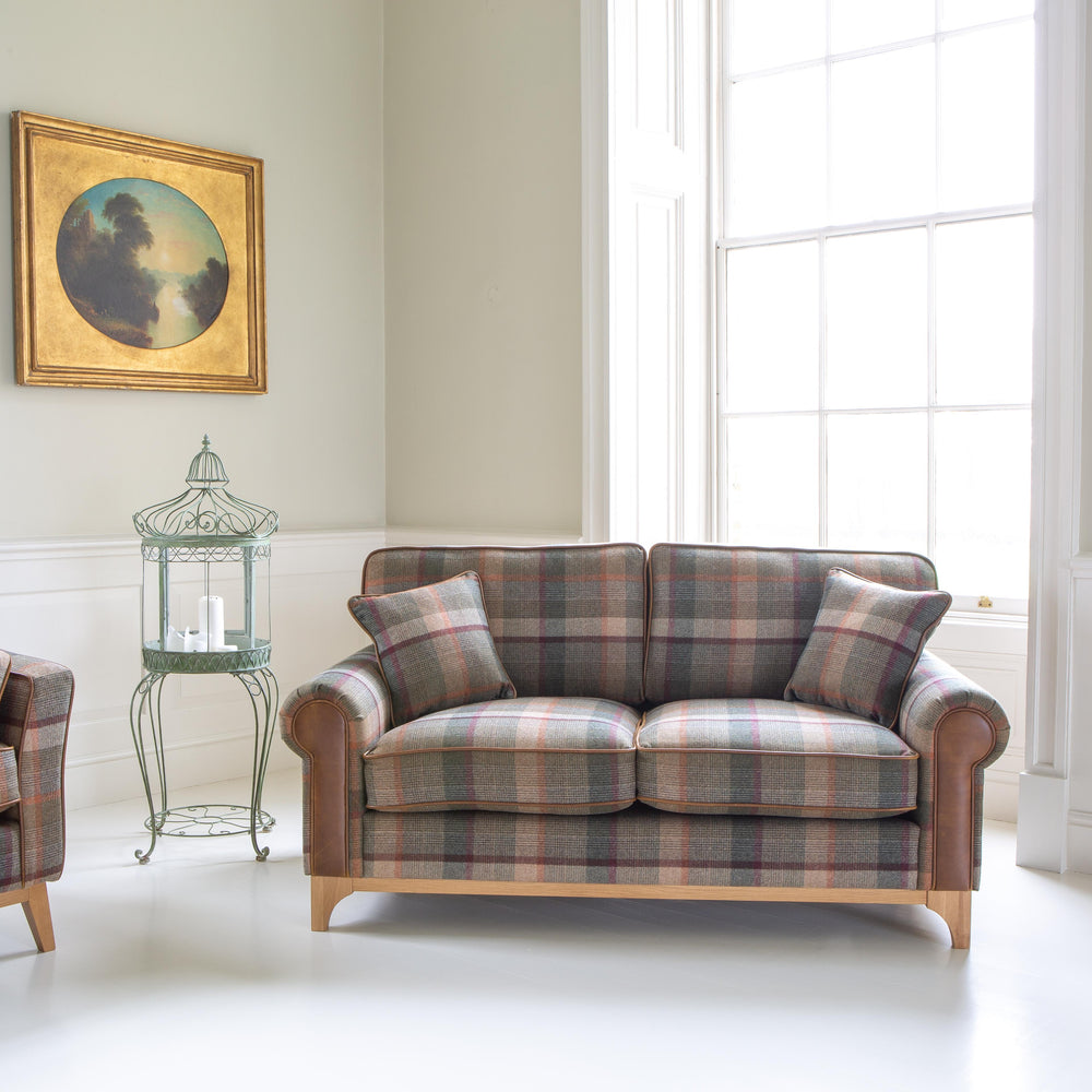 Winderwath 2 Seater Sofa Malham Green wool + Tan Leather