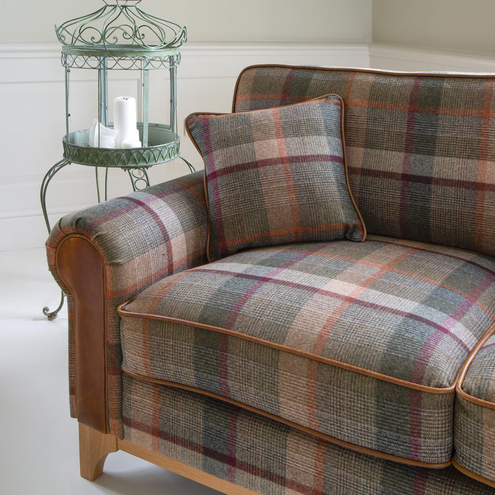 Winderwath 3 Seater Sofa in Malham Green Wool + Tan Leather