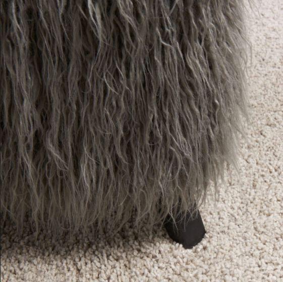 Heavy Shag Faux Sheepskin Cube Stool- Grey