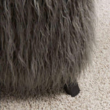 Heavy Shag Faux Sheepskin Cube Stool- Grey