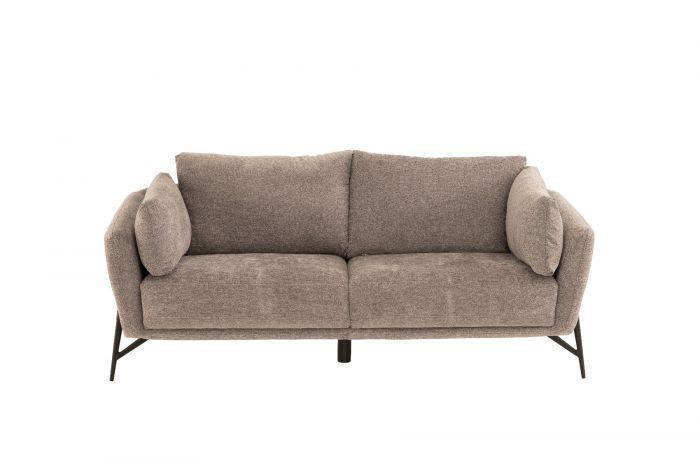 Modern fabric sofa with metal legs and plush cushions, front view