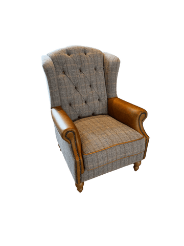 Westminster Wing Armchair in Harrington Tweed (Fellwood Lodge) and Tan Leather Trims