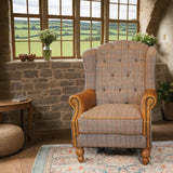 Westminster Wing Armchair in Harrington Tweed (Fellwood Lodge) and Tan Leather Trims