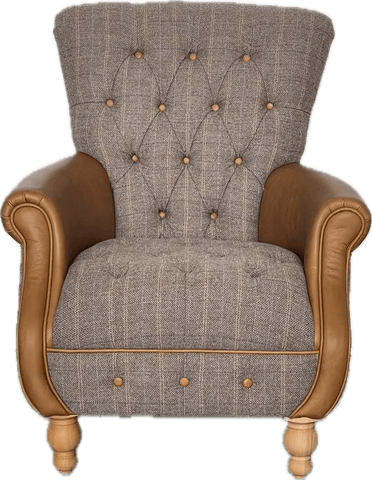 Westminster Armchair in Harrington Tweed (Fellwood Lodge) and Tan leather Trims