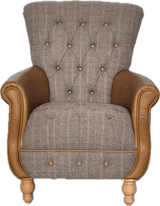 Westminster Armchair in Harrington Tweed (Fellwood Lodge) and Tan leather Trims