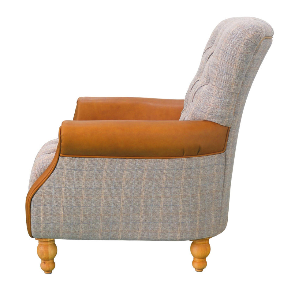 Westminster Armchair in Harrington Tweed (Fellwood Lodge) and Tan leather Trims