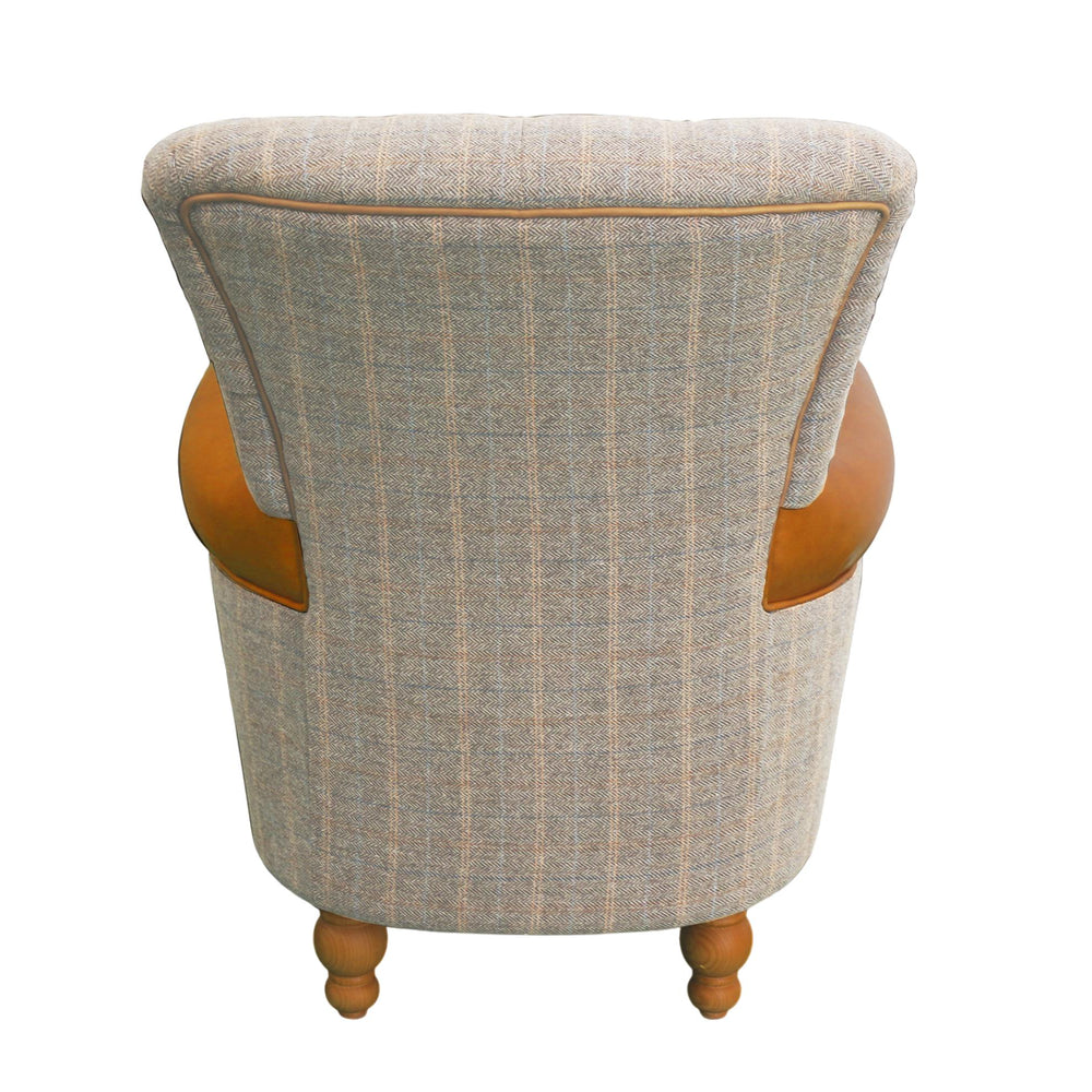 Westminster Armchair in Harrington Tweed (Fellwood Lodge) and Tan leather Trims