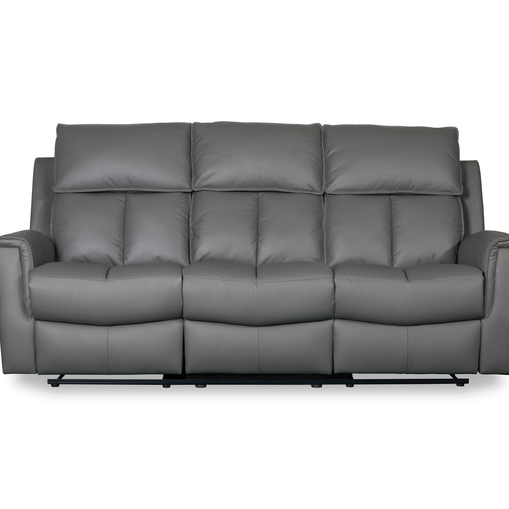 Bergamo Leather 3 Seater Recliner Sofa-Dark Grey