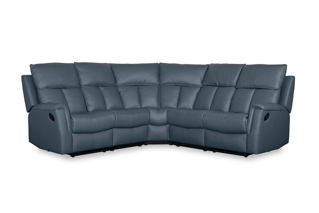 Bergamo Leather Recliner Corner Sofa-Blue Grey