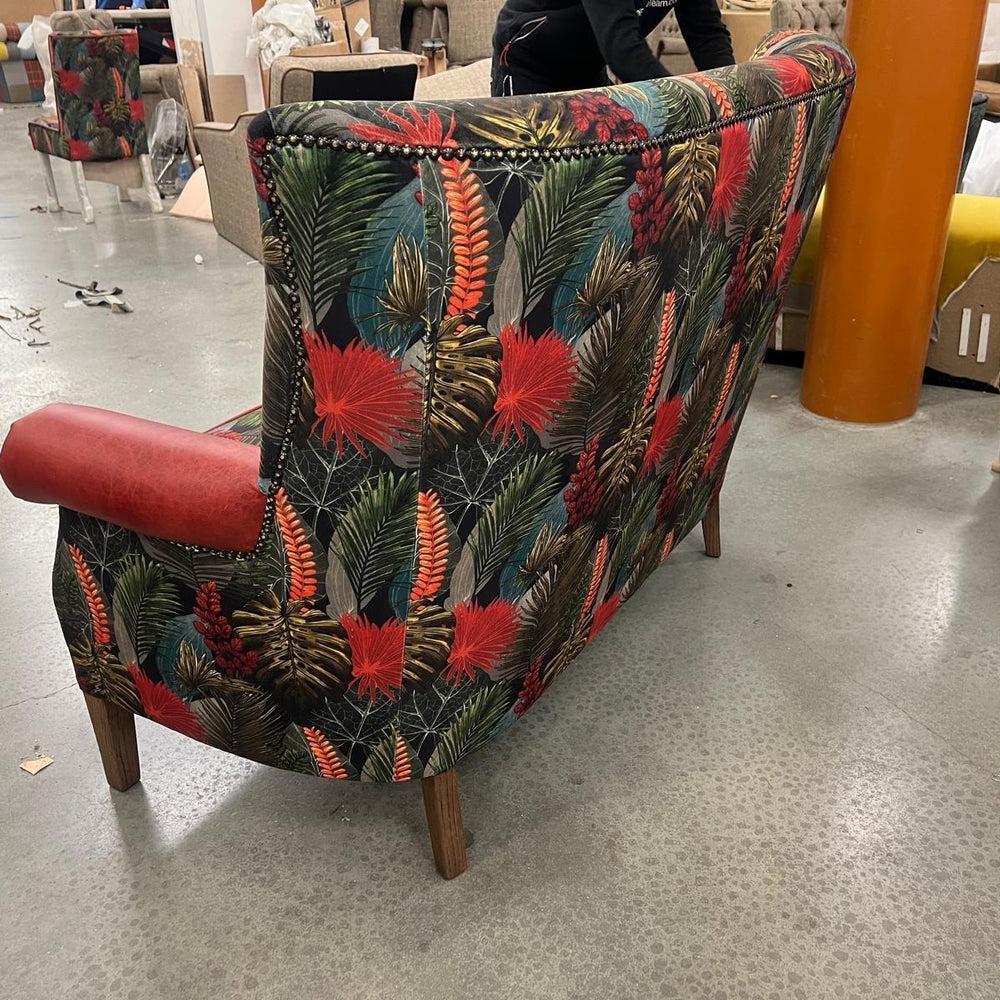 Hexham 2 Seater - Toucan Fabric Rosso Leather