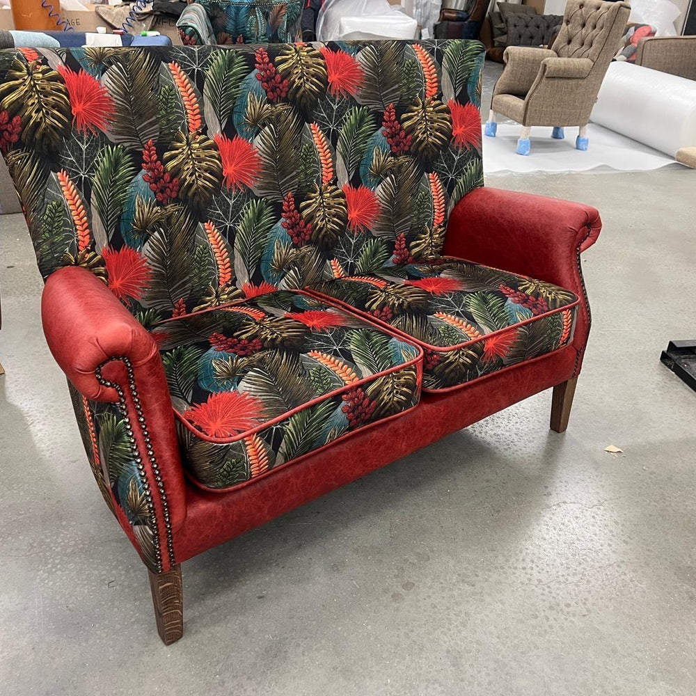 Hexham 2 Seater - Toucan Fabric Rosso Leather