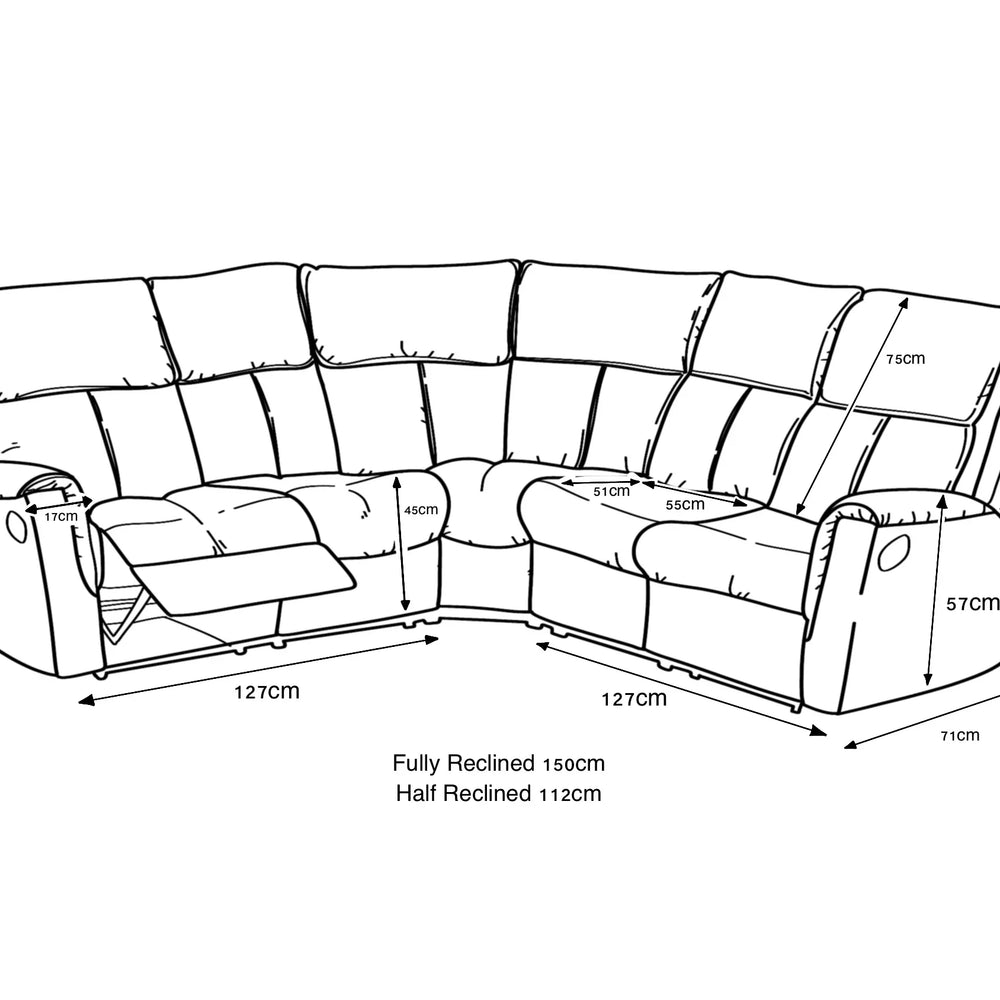 Bergamo Leather Recliner Corner Sofa-Blue Grey