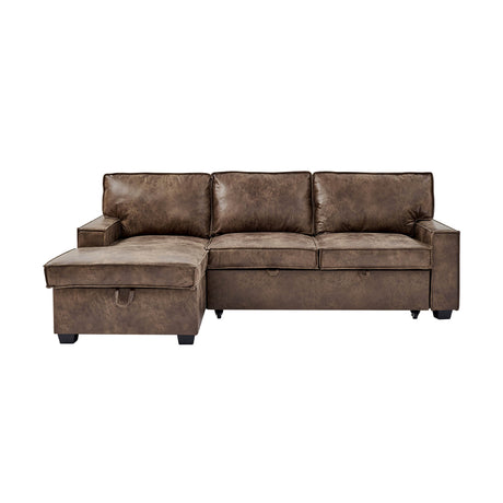 Havar Corner Sofa with Pull Out Sofa Bed & Storage - Brown Leather Aire (Left)