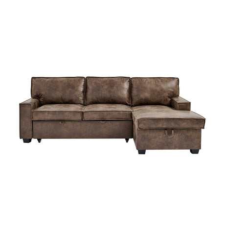 Havar Corner Sofa with Pull Out Sofa Bed & Storage - Brown Leather Aire (Right)