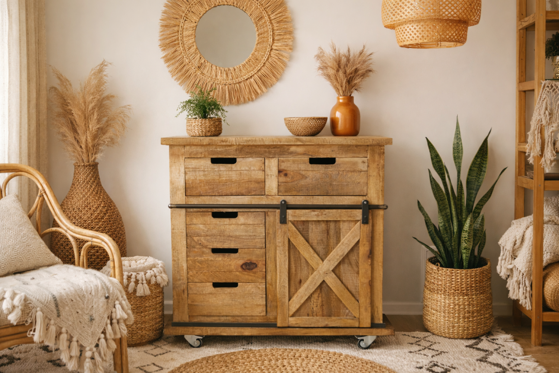 Rustic Cabinet mango wood and iron