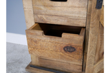 The rustic cabinet features a natural wood finish with visible grain patterns, a spacious drawer, and a sturdy design that adds charm to any room