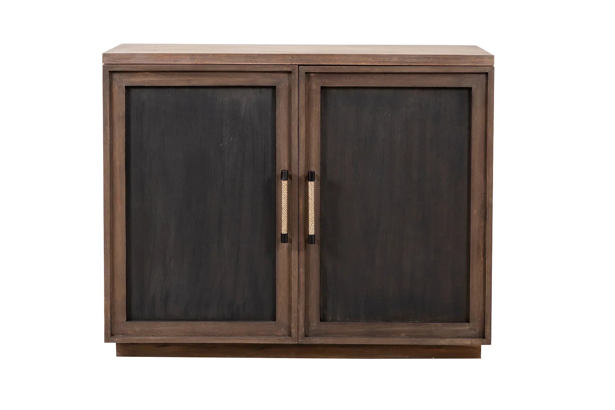 Modern wooden sideboard with dark two-door cabinet and textured handles, front view