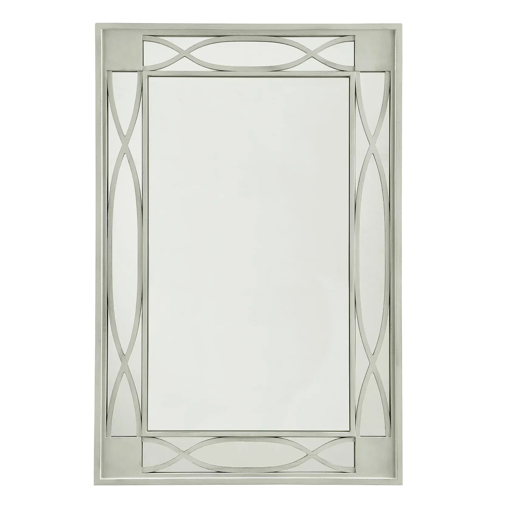 Rectangular wall mirror with silver geometric frame detail