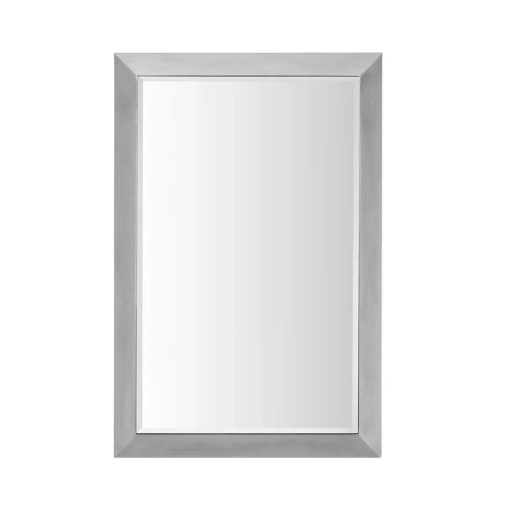 Rectangular wall mirror with silver metal frame and clean lines, front view